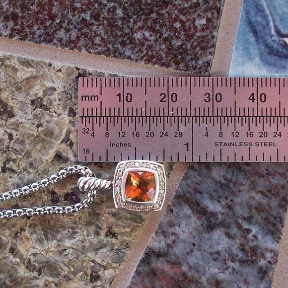 Retired David Yurman Albion Orange Citrine & Diamond Pendant w/Chain - 925 - Picture 8 of 10